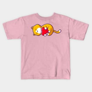 Cute Cat With Love Heart Cartoon Kids T-Shirt